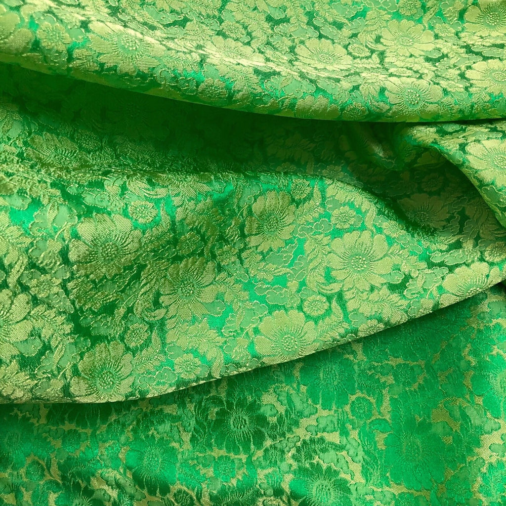 Green Chrysanthemum Mulberry Silk Fabric by the Yard – Vietnam
