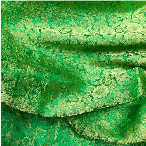 Green Chrysanthemum Mulberry Silk Fabric by the Yard – Vietnam
