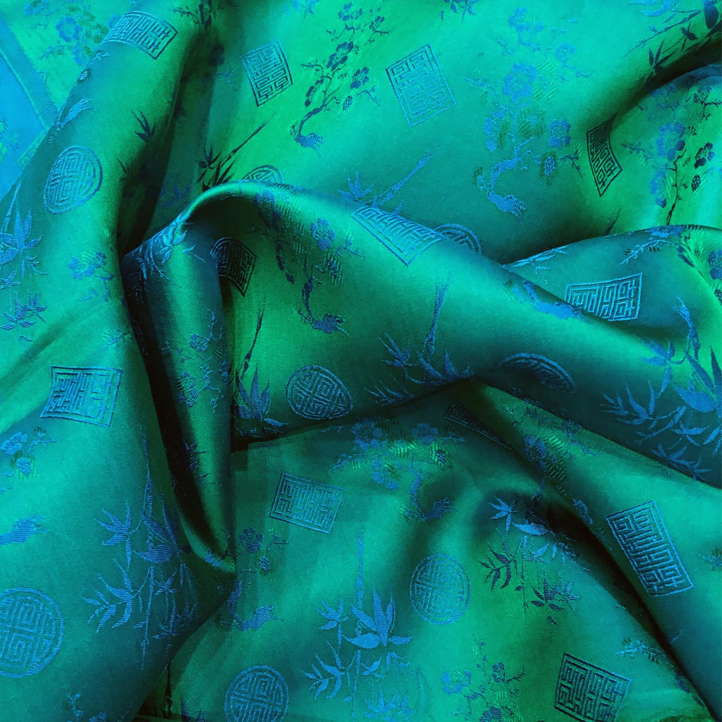 Green Floral Mulberry Silk Fabric by the Yard – Handwoven Vietnam