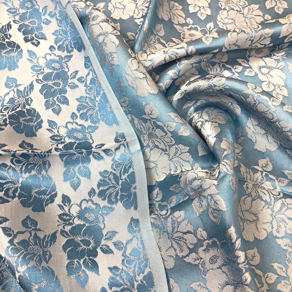 Blue Floral Mulberry Silk Fabric by the Yard – Handwoven Vietnam