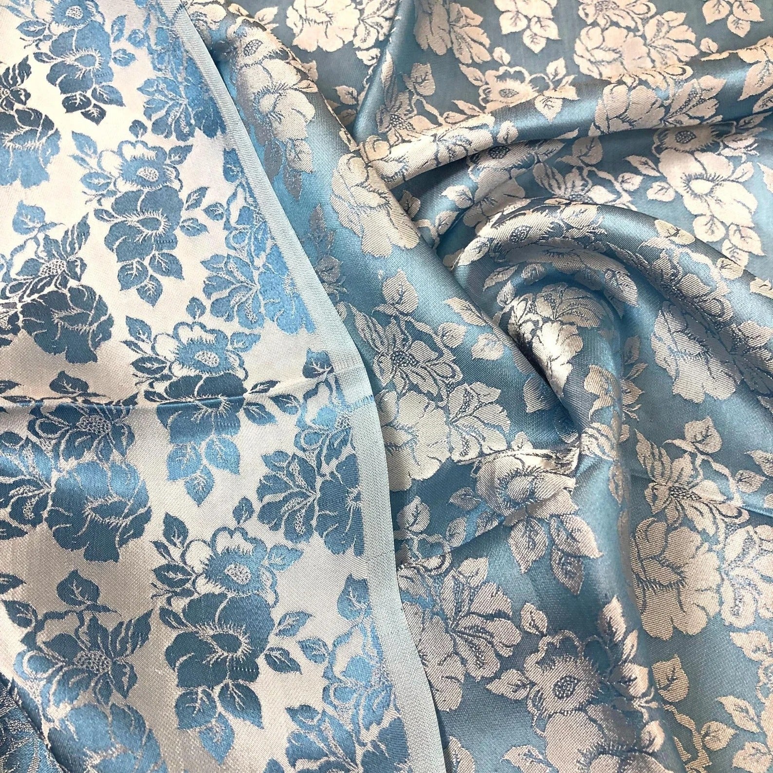 Blue Floral Mulberry Silk Fabric by the Yard – Handwoven Vietnam