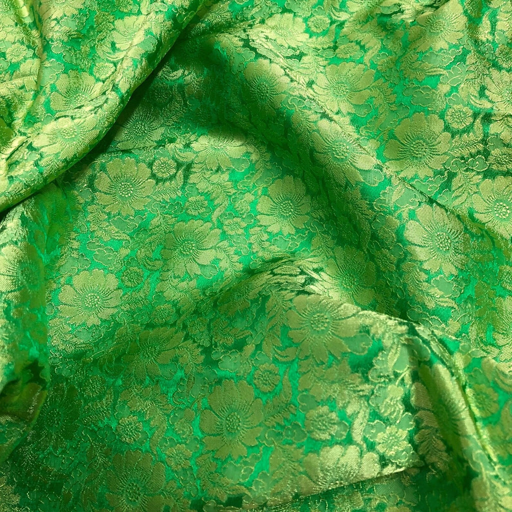 Green Chrysanthemum Mulberry Silk Fabric by the Yard – Vietnam