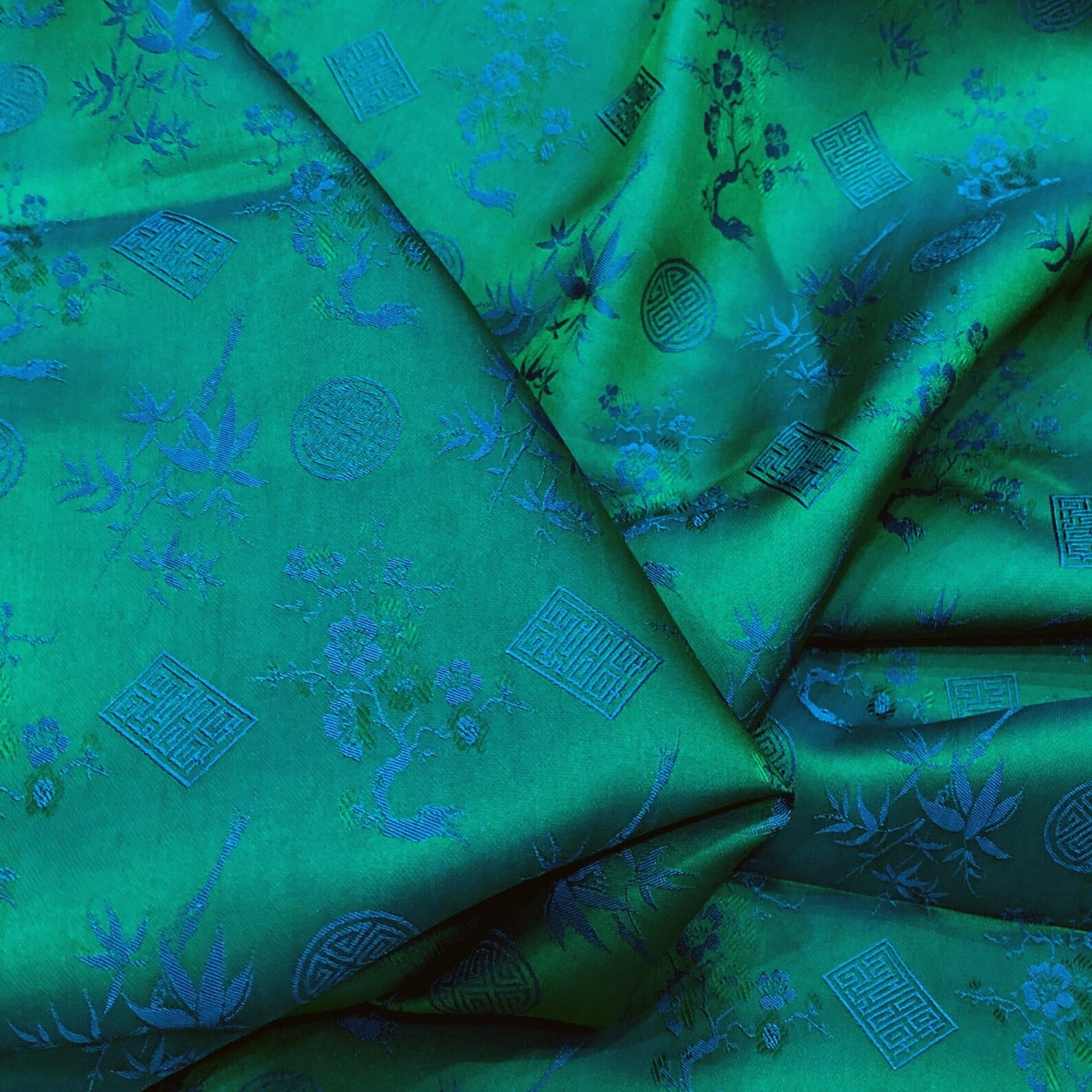 Green Floral Mulberry Silk Fabric by the Yard – Handwoven Vietnam