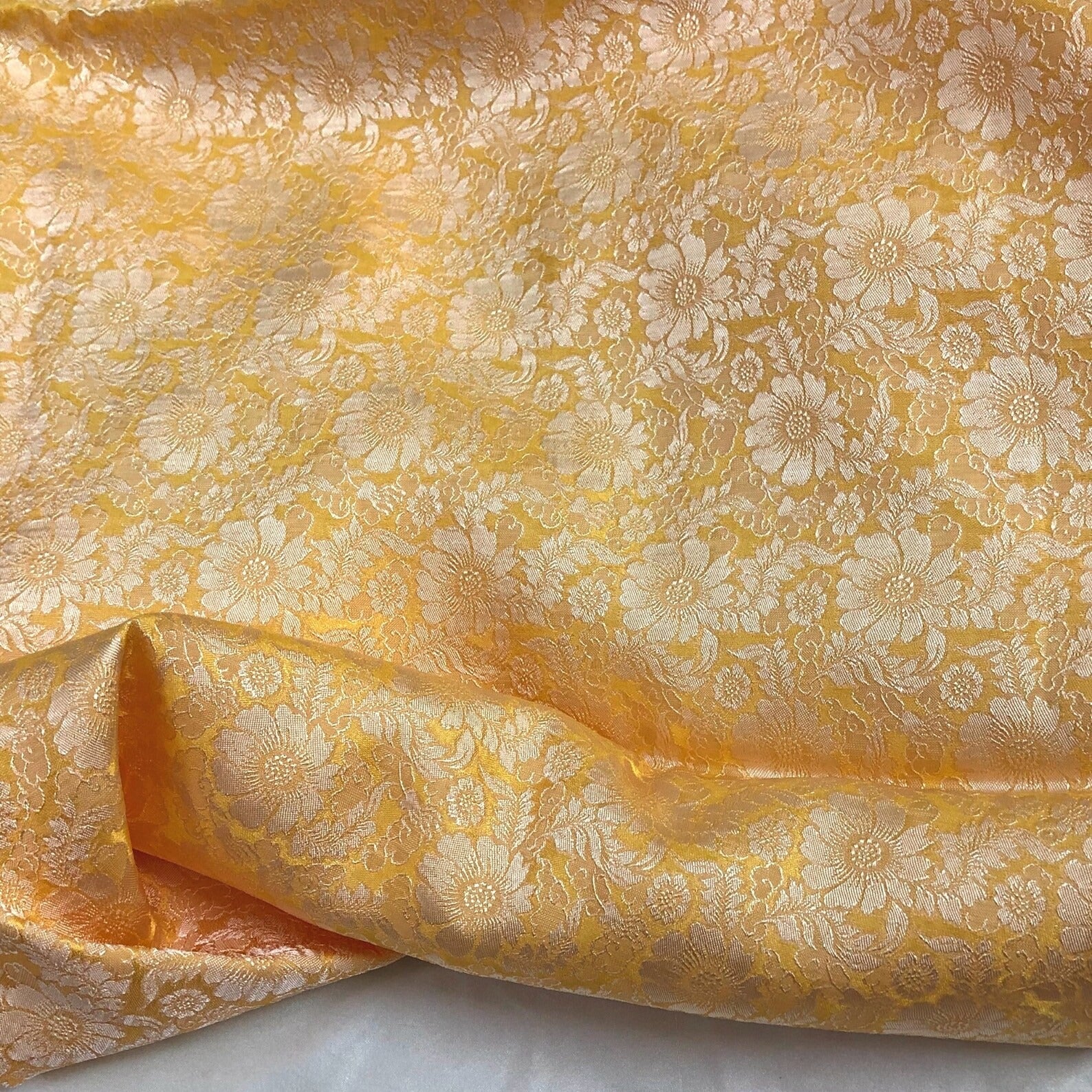 Yellow Floral Mulberry Silk Fabric – Handwoven in Vietnam