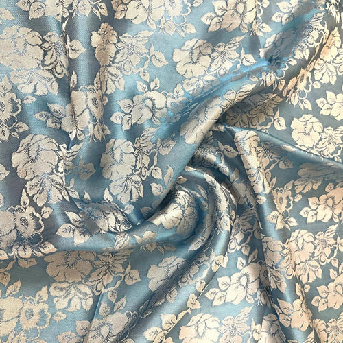 Blue Floral Mulberry Silk Fabric by the Yard – Handwoven Vietnam