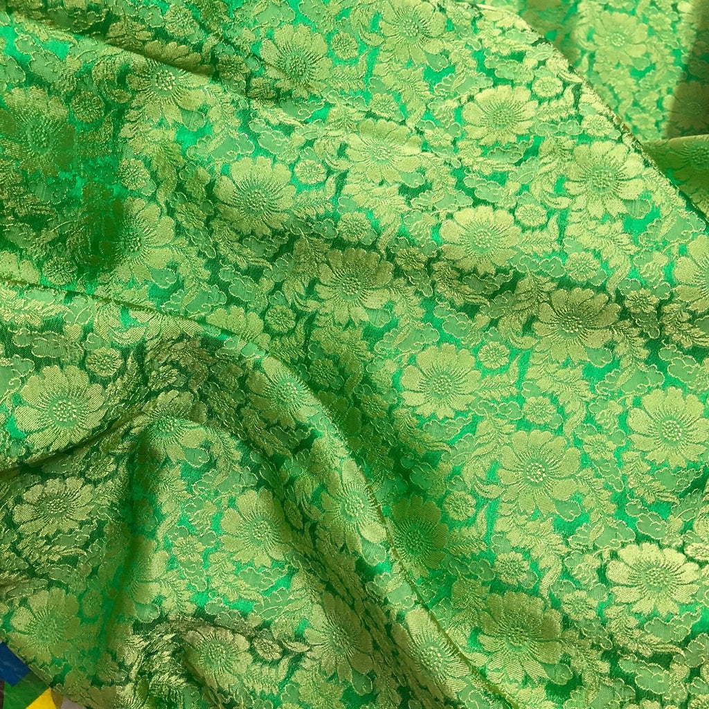 Green Chrysanthemum Mulberry Silk Fabric by the Yard – Vietnam