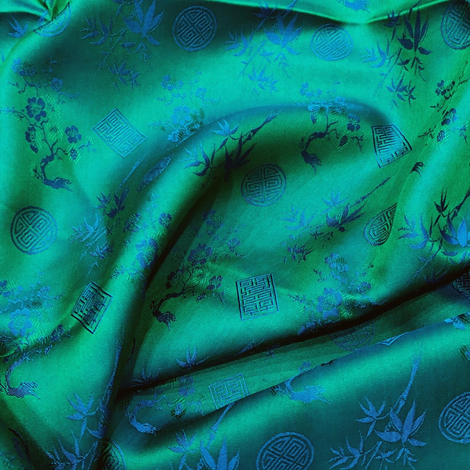 Green Floral Mulberry Silk Fabric by the Yard – Handwoven Vietnam