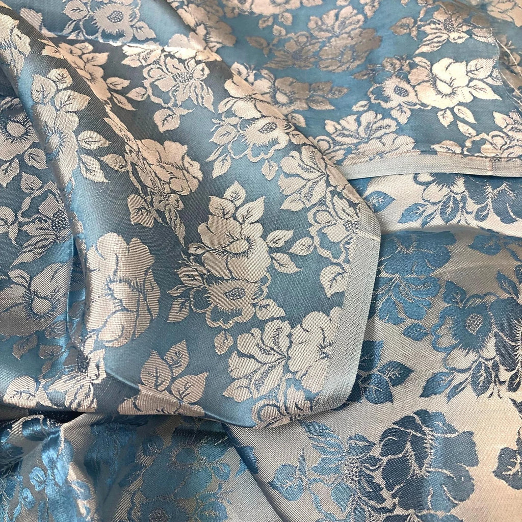 Blue Floral Mulberry Silk Fabric by the Yard – Handwoven Vietnam