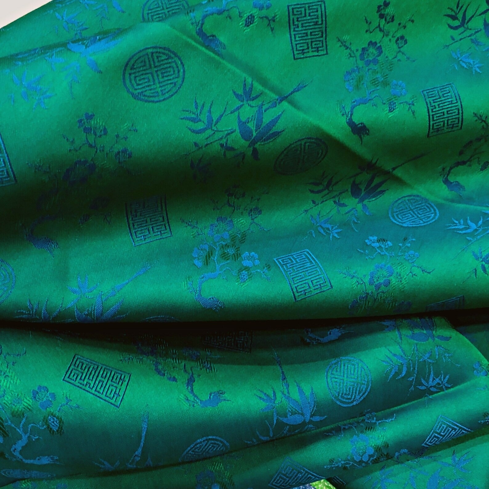 Green Floral Mulberry Silk Fabric by the Yard – Handwoven Vietnam