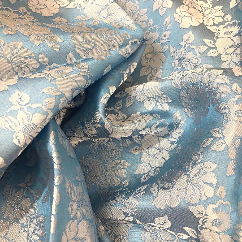 Blue Floral Mulberry Silk Fabric by the Yard – Handwoven Vietnam