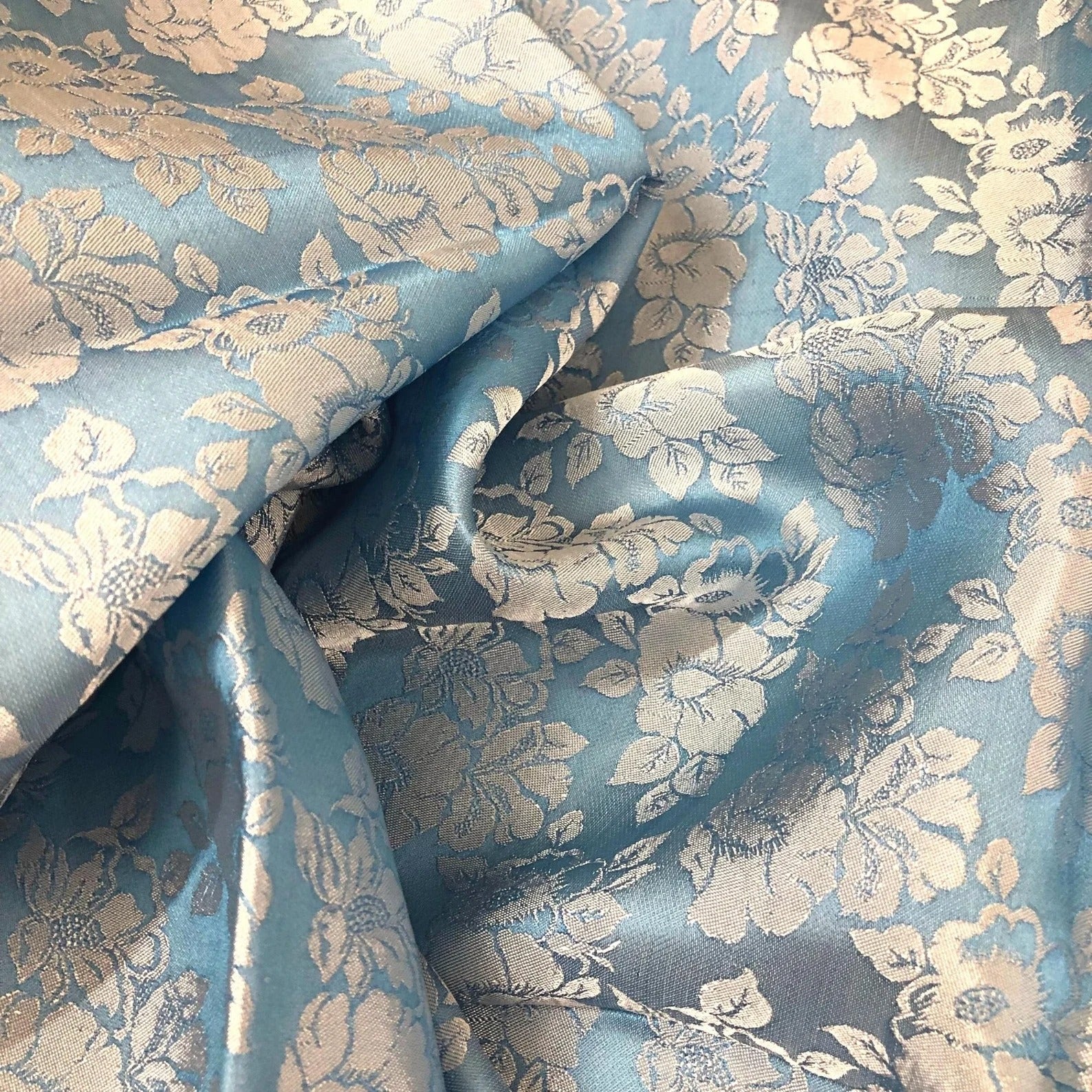 Blue Floral Mulberry Silk Fabric by the Yard – Handwoven Vietnam