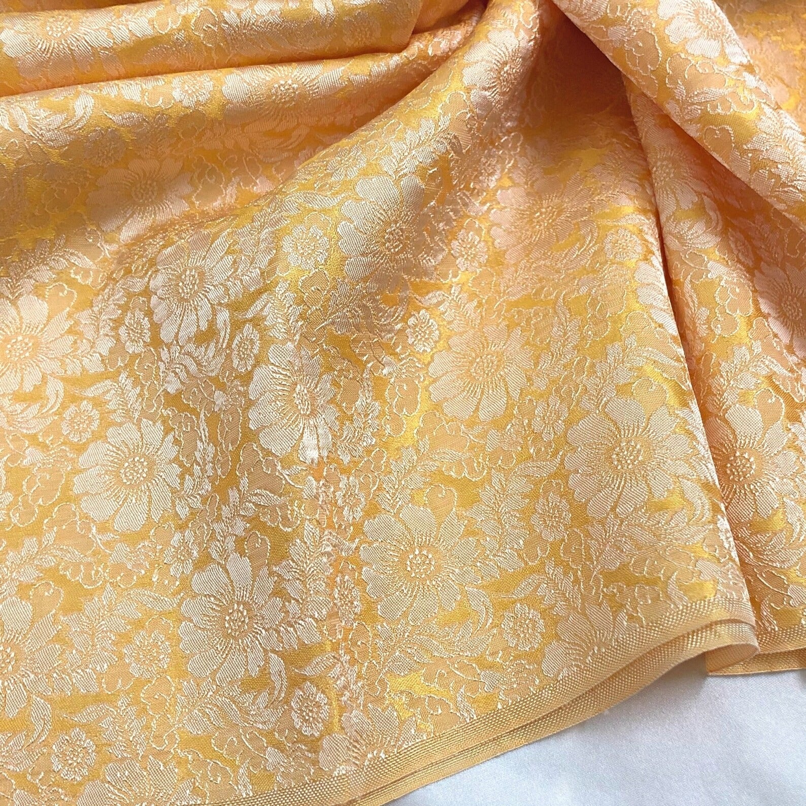 Yellow Floral Mulberry Silk Fabric – Handwoven in Vietnam