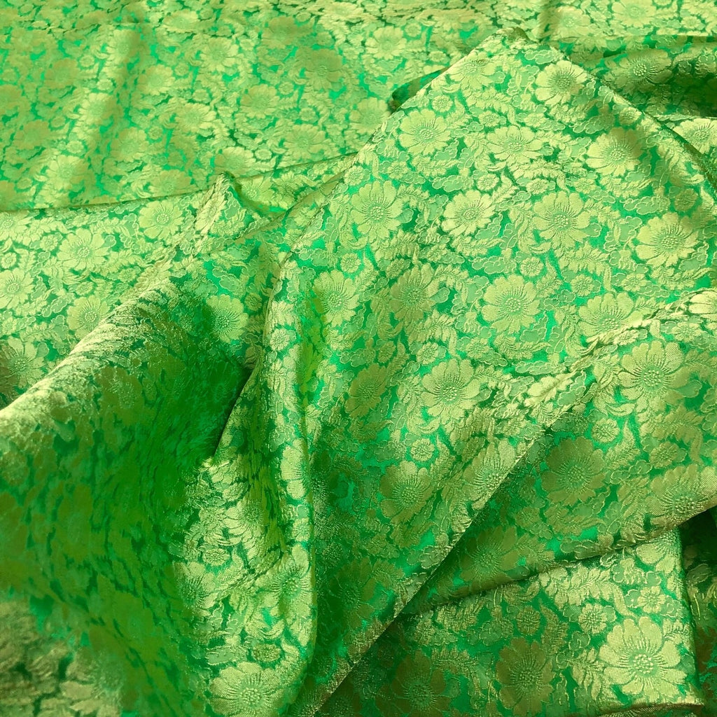 Green Chrysanthemum Mulberry Silk Fabric by the Yard – Vietnam