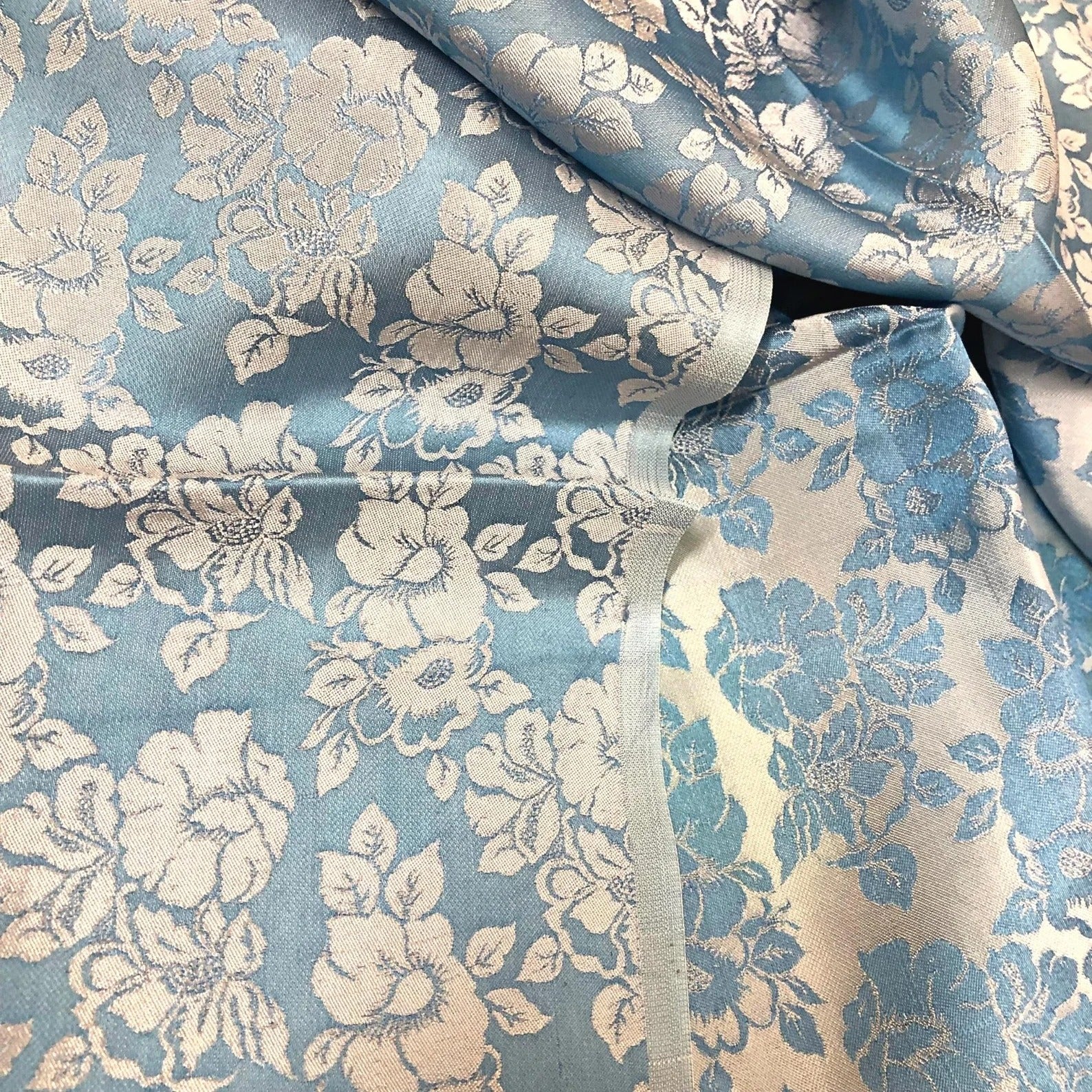 Blue Floral Mulberry Silk Fabric by the Yard – Handwoven Vietnam