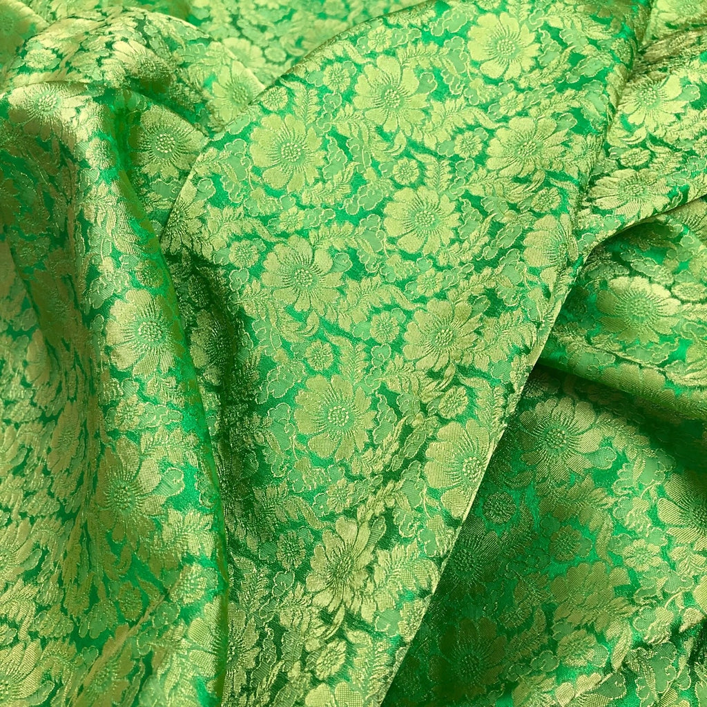 Green Chrysanthemum Mulberry Silk Fabric by the Yard – Vietnam