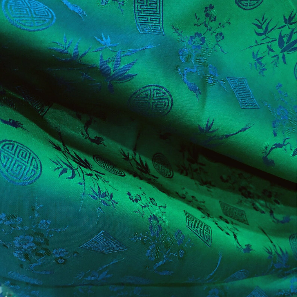 Green Floral Mulberry Silk Fabric by the Yard – Handwoven Vietnam