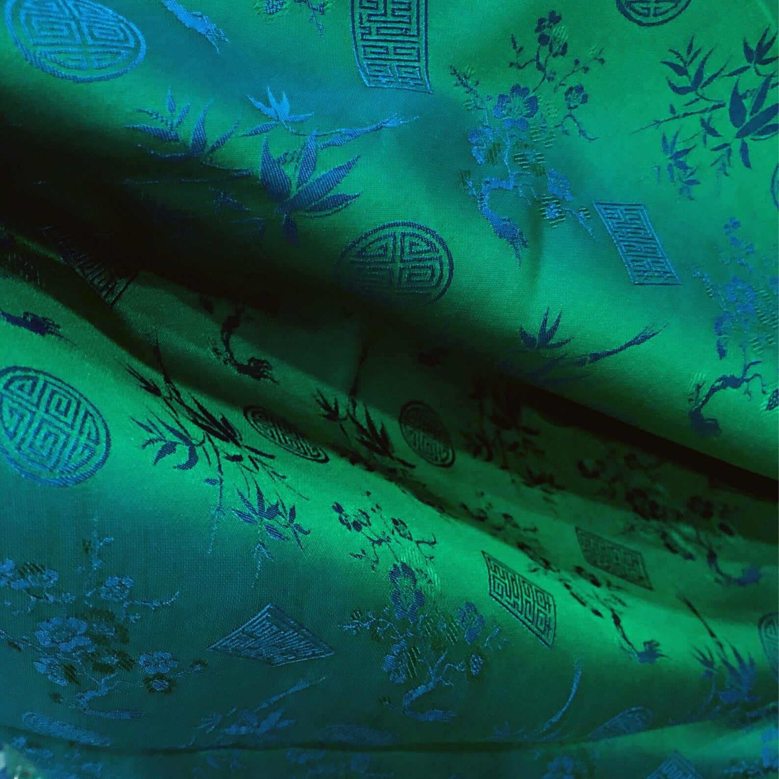 Green Floral Mulberry Silk Fabric by the Yard – Handwoven Vietnam