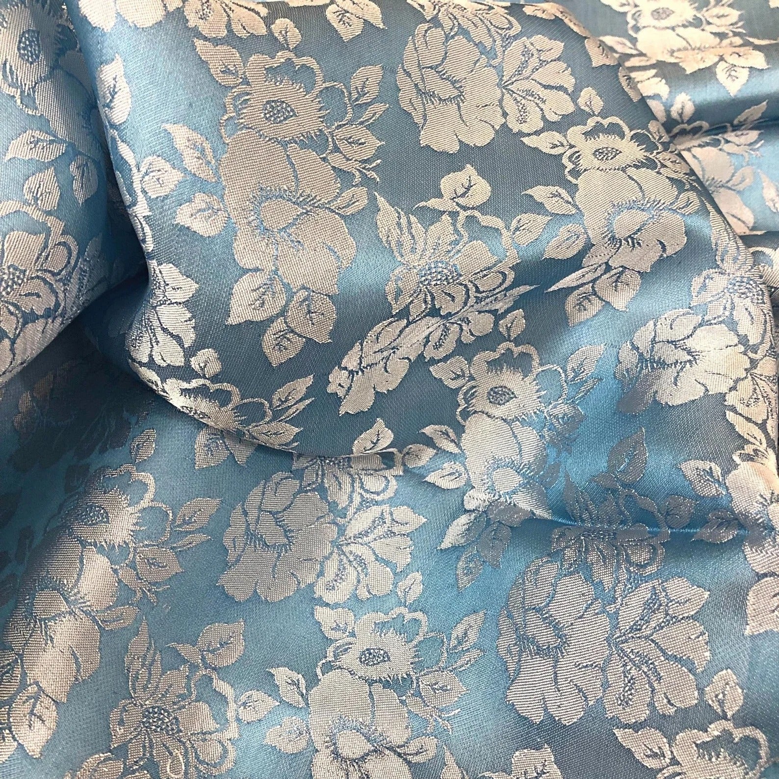 Blue Floral Mulberry Silk Fabric by the Yard – Handwoven Vietnam