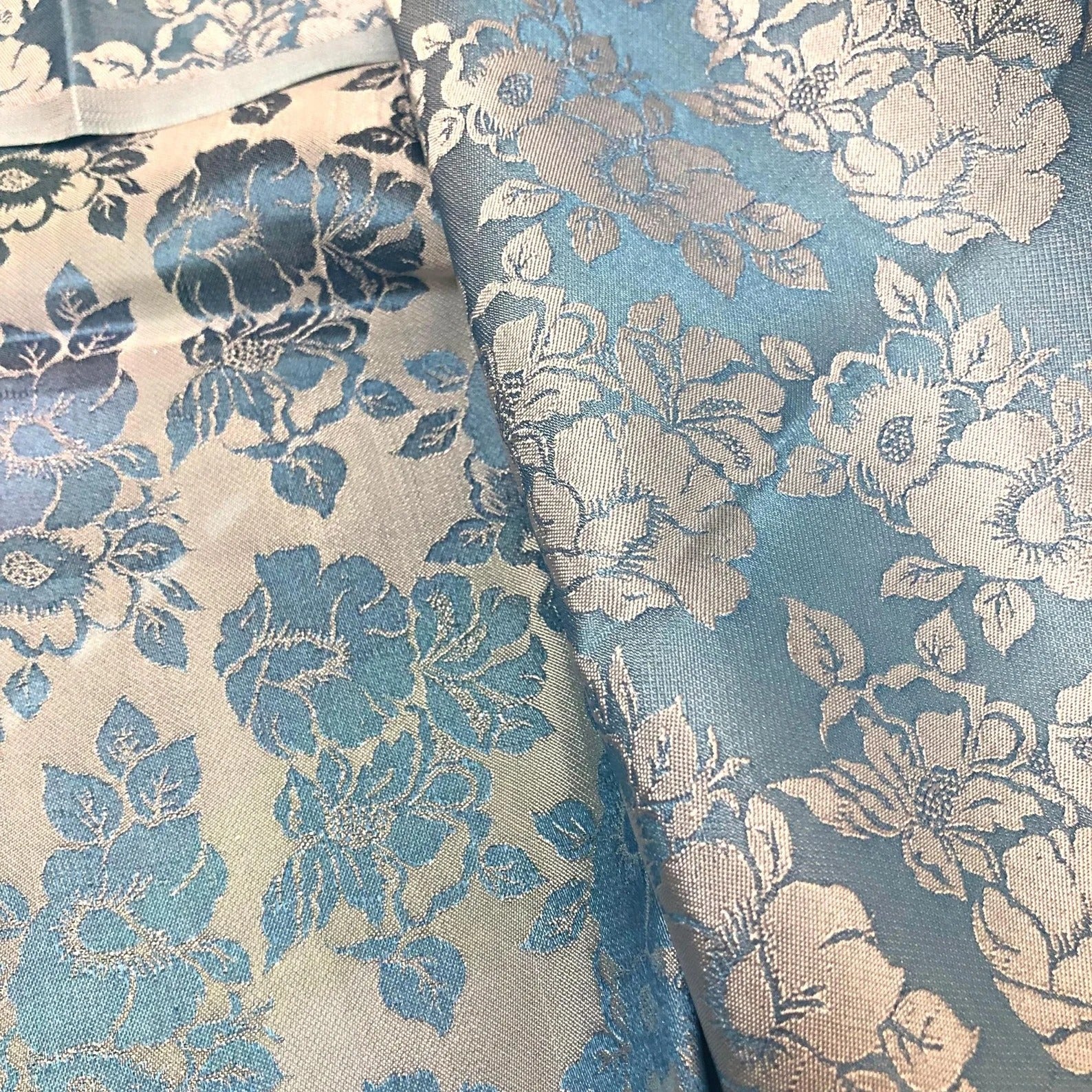 Blue Floral Mulberry Silk Fabric by the Yard – Handwoven Vietnam