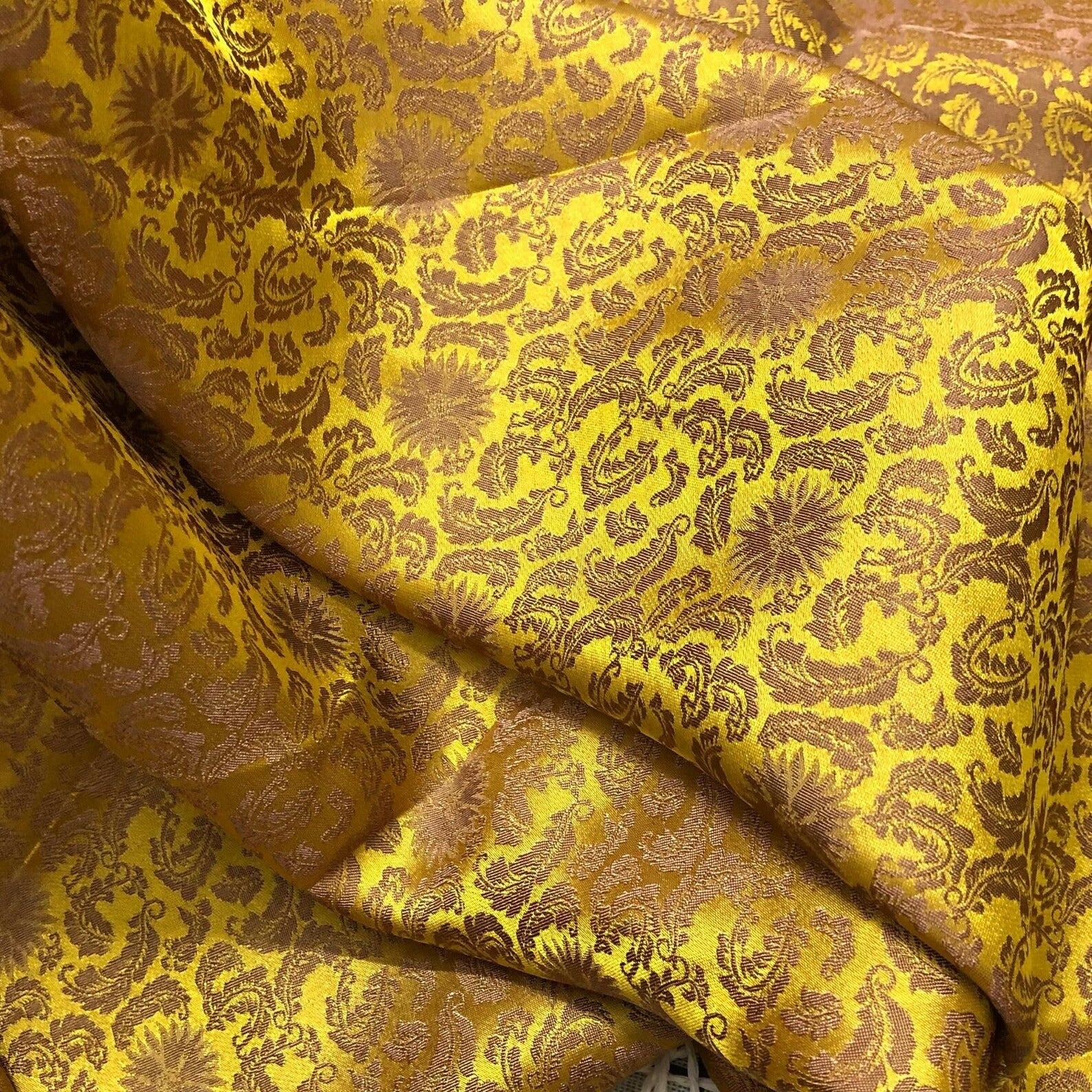 Gold Floral Mulberry Silk Fabric – Handwoven in Vietnam