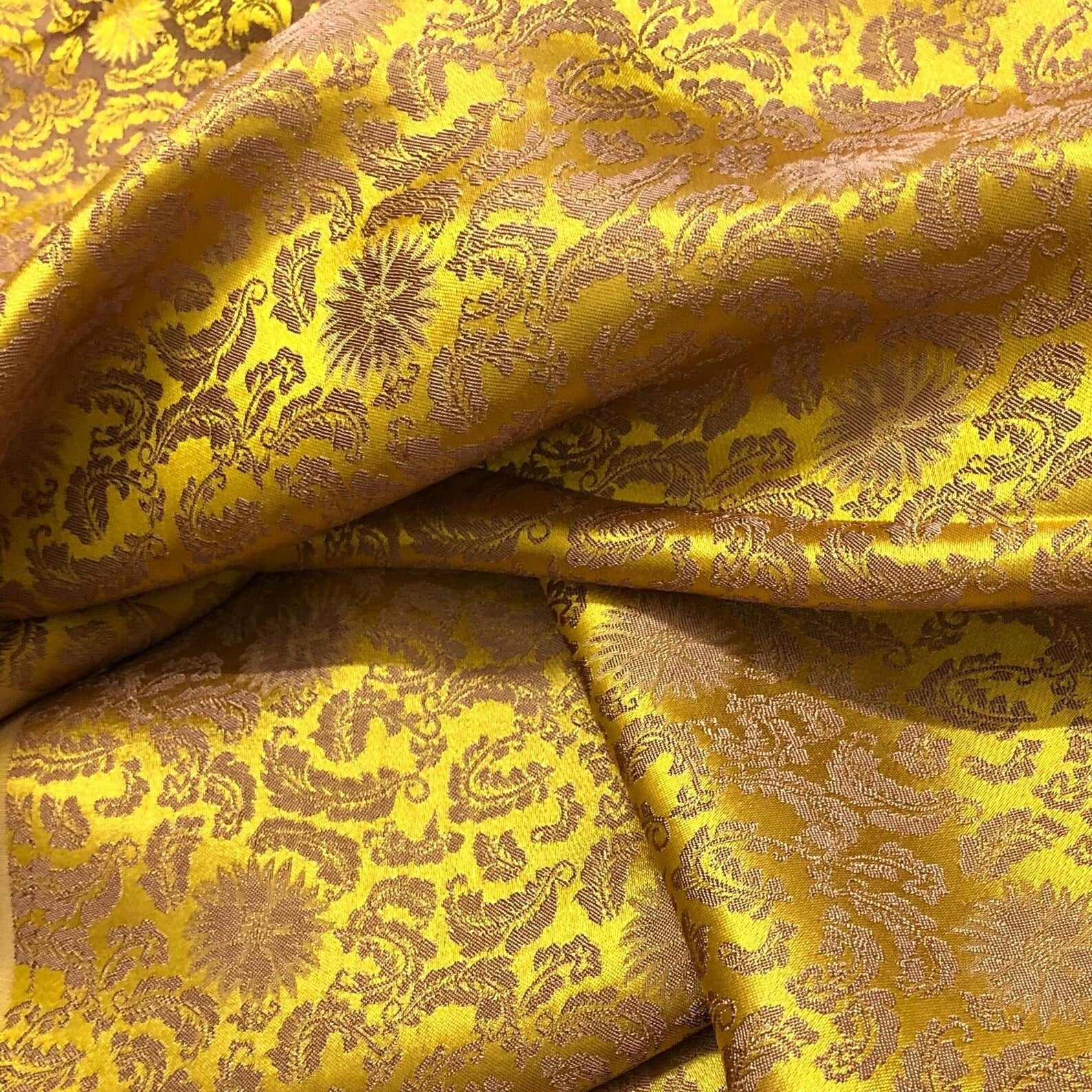 Gold Floral Mulberry Silk Fabric – Handwoven in Vietnam
