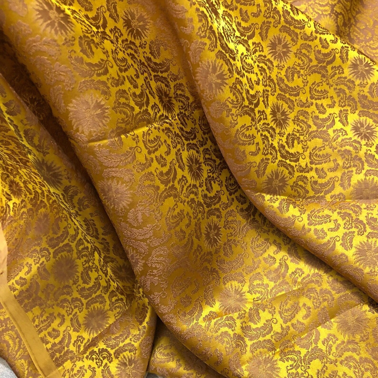 Gold Floral Mulberry Silk Fabric – Handwoven in Vietnam