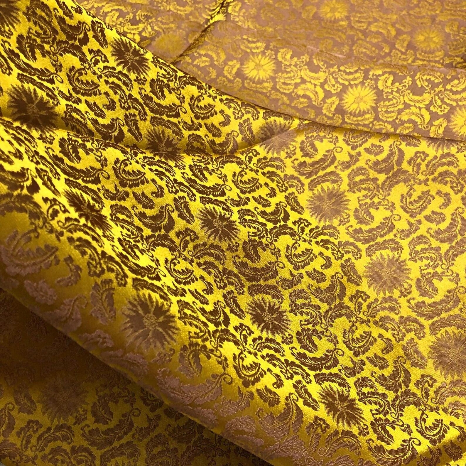 Gold Floral Mulberry Silk Fabric – Handwoven in Vietnam