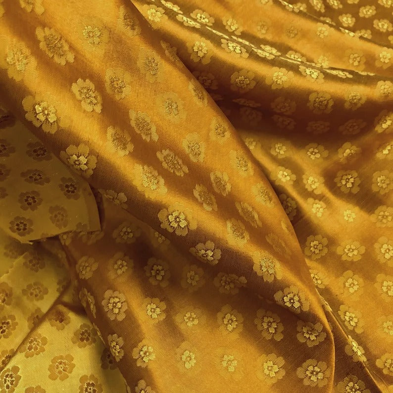 Gold Floral Mulberry Silk Fabric – Handwoven in Vietnam
