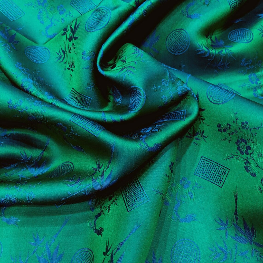 Green Floral Mulberry Silk Fabric by the Yard – Handwoven Vietnam