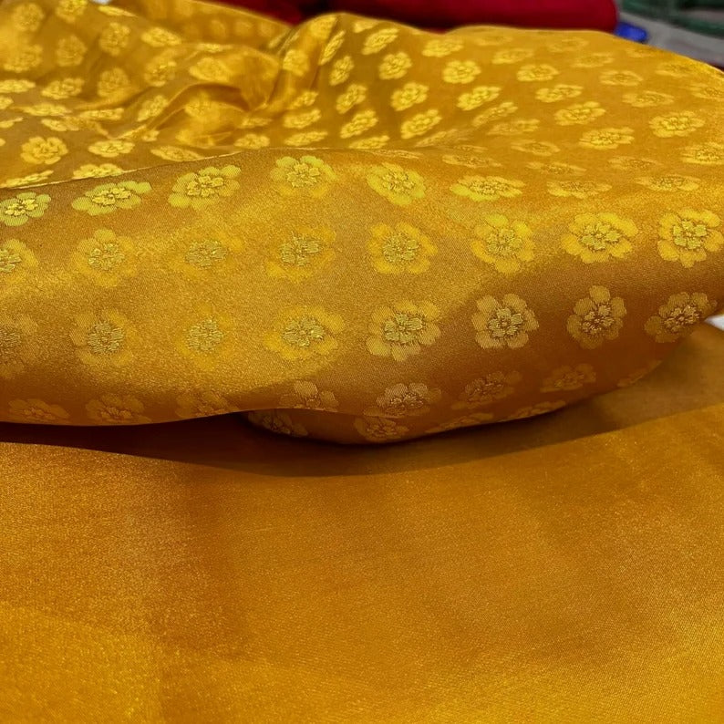 Gold Floral Mulberry Silk Fabric – Handwoven in Vietnam