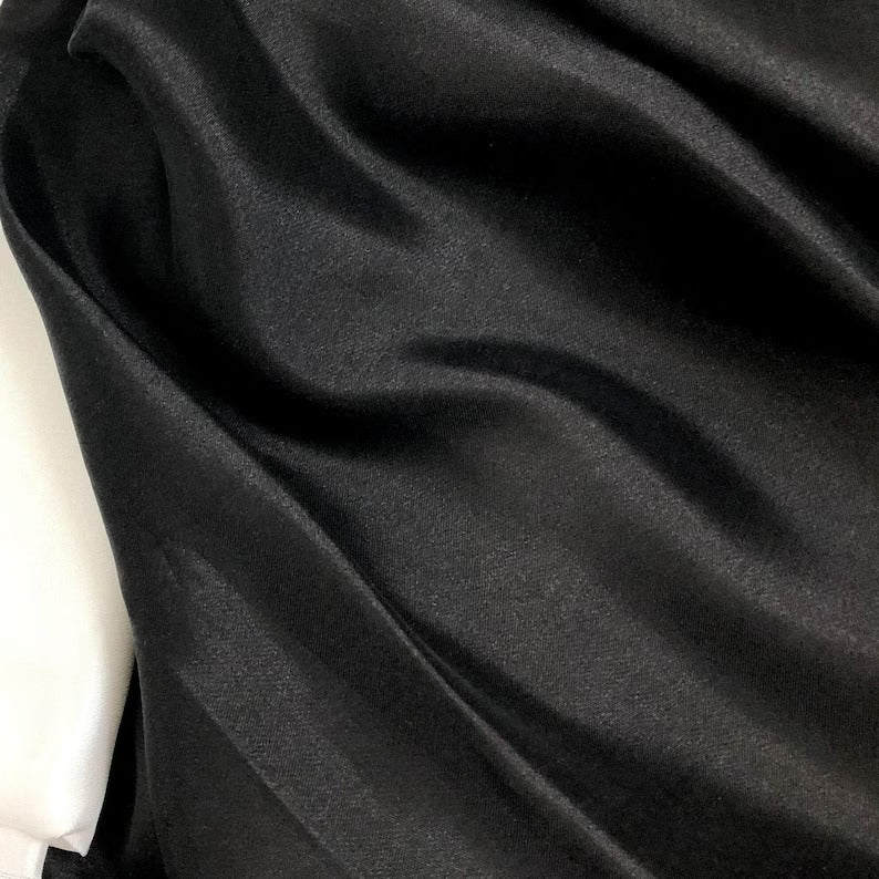 Black Mulberry Silk Satin Fabric – Handwoven in Vietnam