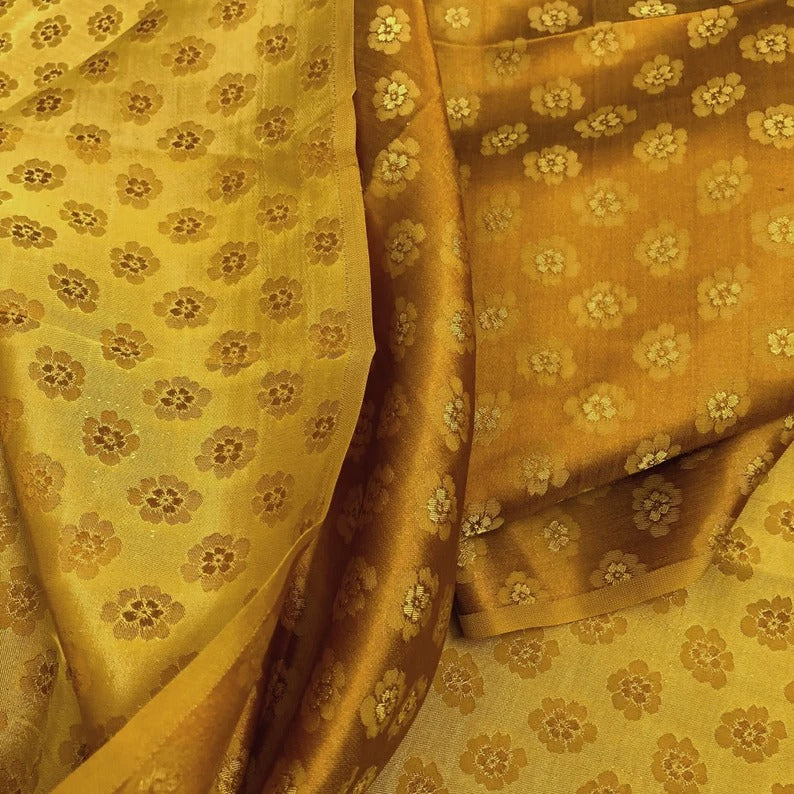 Gold Floral Mulberry Silk Fabric – Handwoven in Vietnam